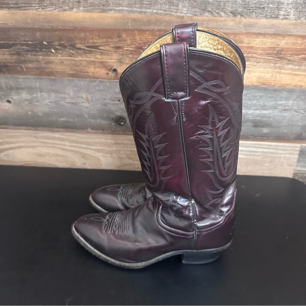 VTG Tony Lama Western Cowboy Boots 2996‎ Elegant Boot Red Burgundy Men’s 8.5 EE - Picture 2 of 14